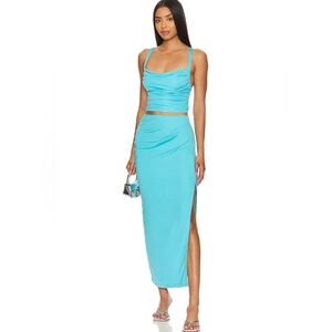 NWT Solid Side Gathered Slit Skirt in Aquarium Susana Monaco $218